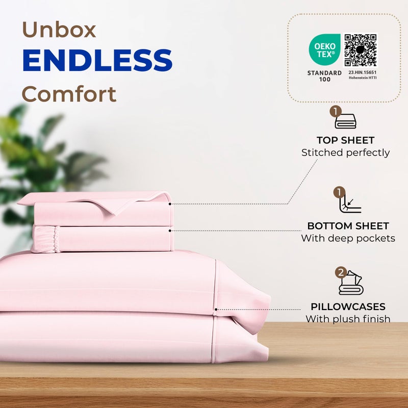THREAD SPREAD 100% Egyptian Cotton Sheets Full Size - 600 Thread Count Sheets 4 PC 16" Deep Pocket Full Size Sheets Set, High Thread Count Soft Cooling Sateen Weave Hotel Luxury Sheets Set - Blush - Image 3
